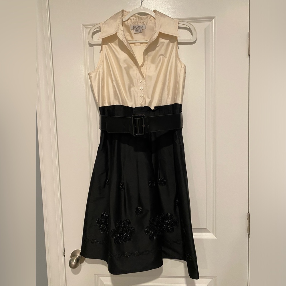 Kay Unger vintage silk dress with patent belt and sequined skirt